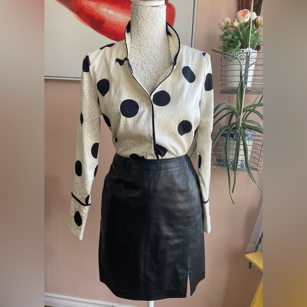 Chic Shimmery Black & Cream Polka Dot Blouse